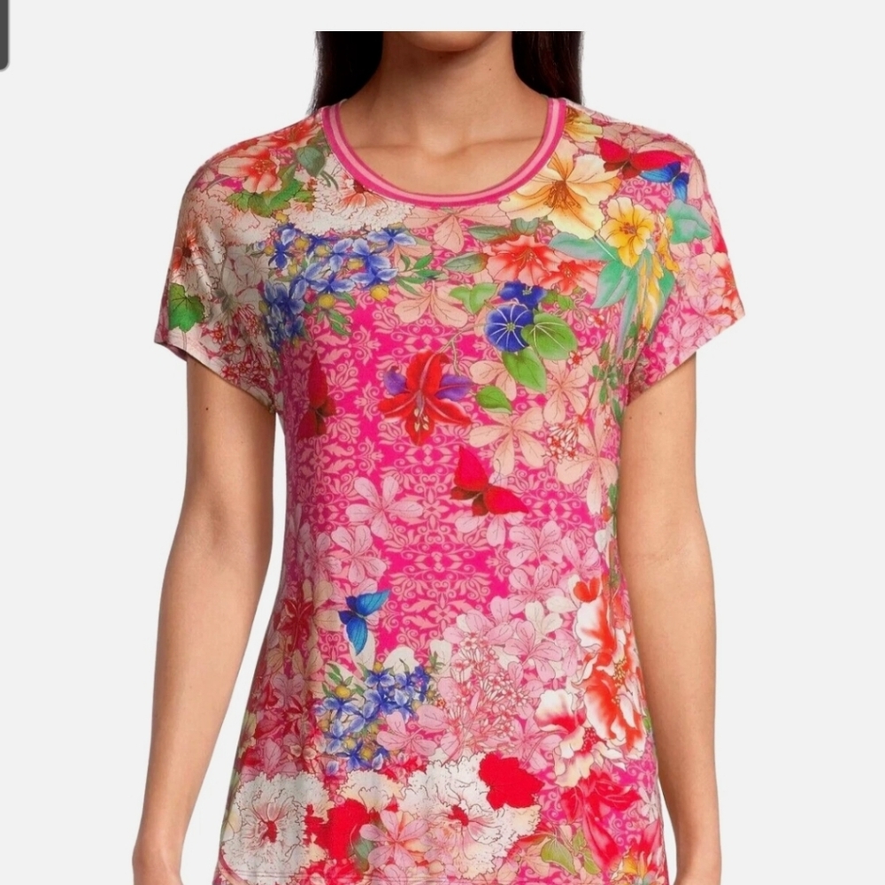 Johnny Was Multicolor Floral Short Sleeve Top Large - Picture 5 of 5